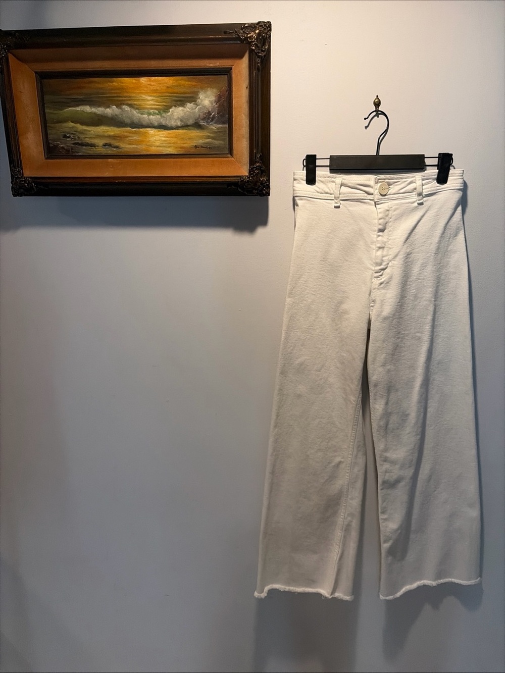 Zara 4 WOMEN WHITE High Rise Wide Leg Jean Pants  Raw HEM
